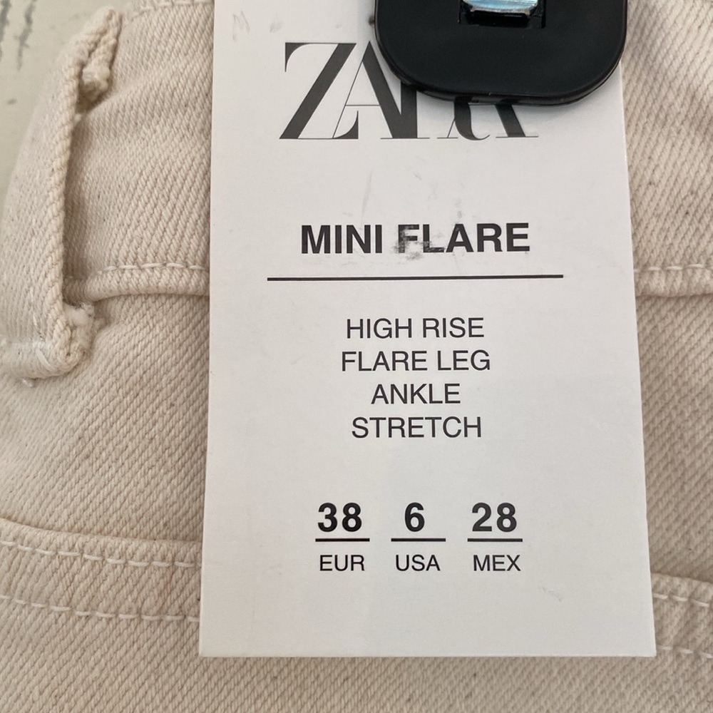 NWT Zara Mini Flare canvas high rise flare leg ankle stretch jeans Sz 6 - Picture 6 of 10